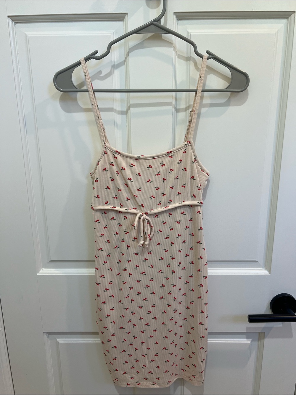Urban Outfitters Cream Cherry Print Spaghetti Strap Bodycon Dress